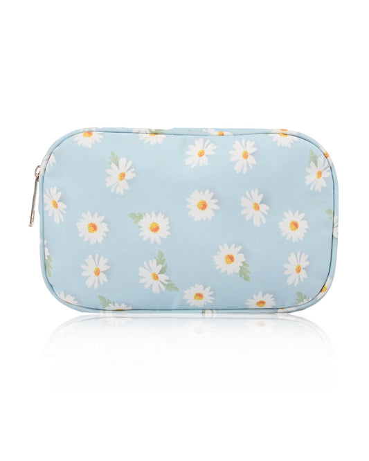 Baby Blue Dasiy Flower Makeup Bag