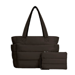 Dark Brown Puffy Tote Bag + Pouch Free