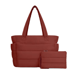 Deep Orange Puffy Tote Bag + Pouch Free