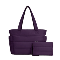 Deep Purple Puffy Tote Bag + Pouch Free