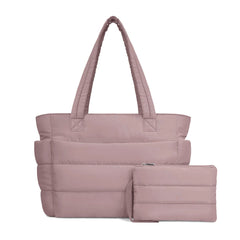 Dusty Rose Puffy Tote Bag + Pouch Free