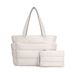 Beige Puffy Tote Bag + Pouch Free