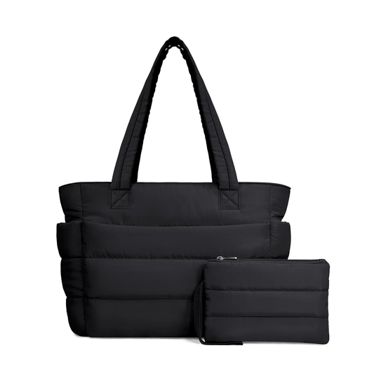 Black Puffy Tote Bag + Pouch Free