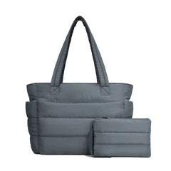 Dark Gray Puffy Tote Bag + Pouch Free