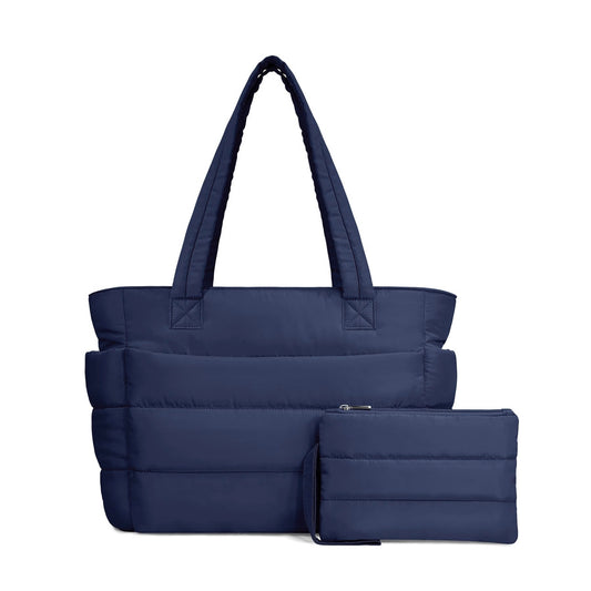 Navy Blue Puffy Tote Bag + Pouch Free