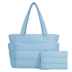 Sky Blue Puffy Tote Bag + Pouch Free