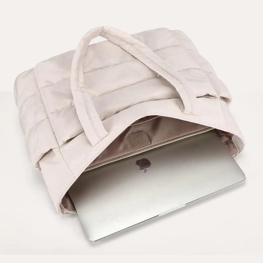 Beige Puffy Tote Bag + Pouch Free