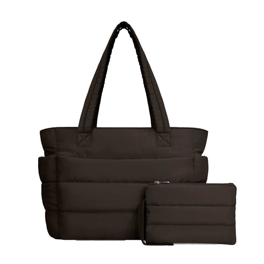 Dark Brown Puffy Tote Bag + Pouch Free
