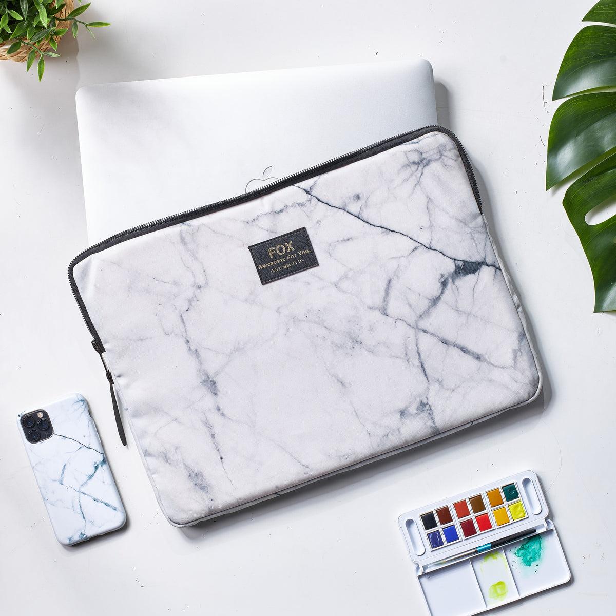 White Marble Laptop Sleeve