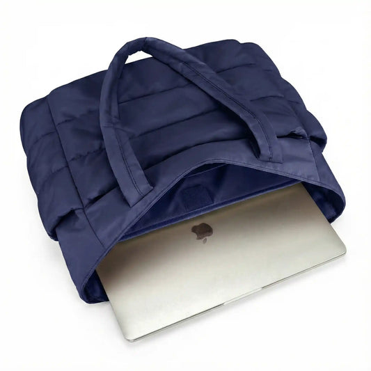 Navy Blue Puffy Tote Bag + Pouch Free