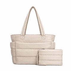 Beige Puffy Tote Bag + Pouch Free