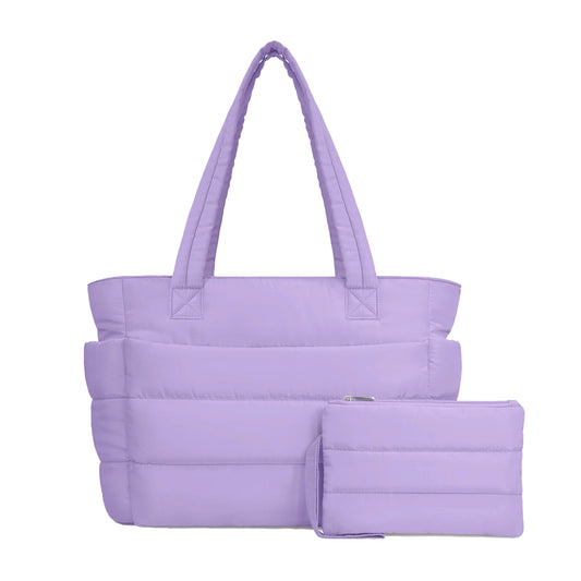 Lavender Puffy Tote Bag + Pouch Free