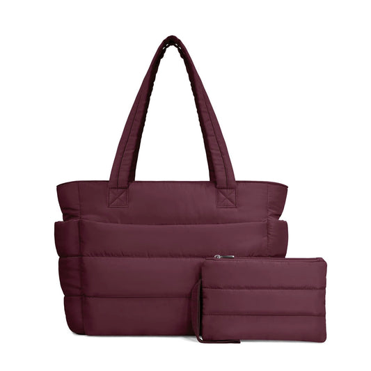 Burgundy Puffy Tote Bag + Pouch Free