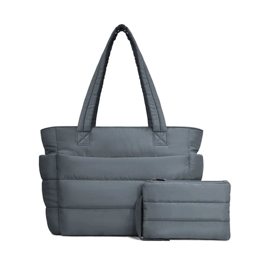 Dark Gray Puffy Tote Bag + Pouch Free