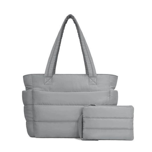 Light Gray Puffy Tote Bag + Pouch Free