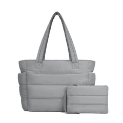 Light Gray Puffy Tote Bag + Pouch Free