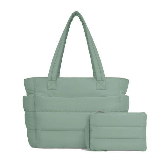 Mint Green Puffy Tote Bag + Pouch Free (