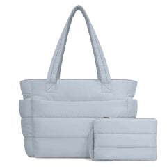 Silver Puffy Tote Bag + Pouch Free