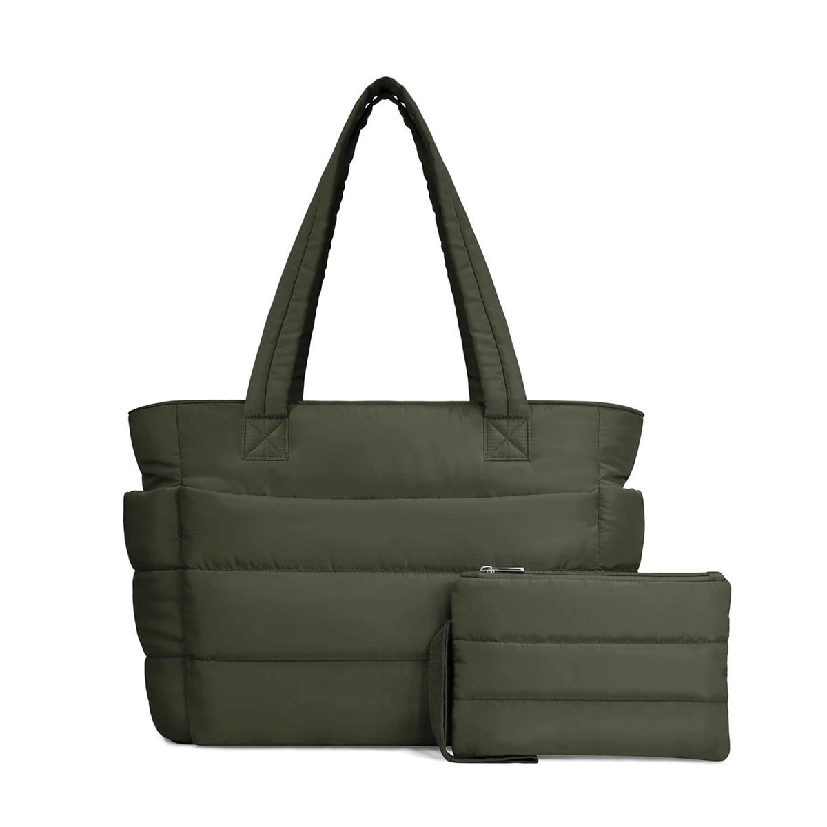 Dark Green Puffy Tote Bag + Pouch Free